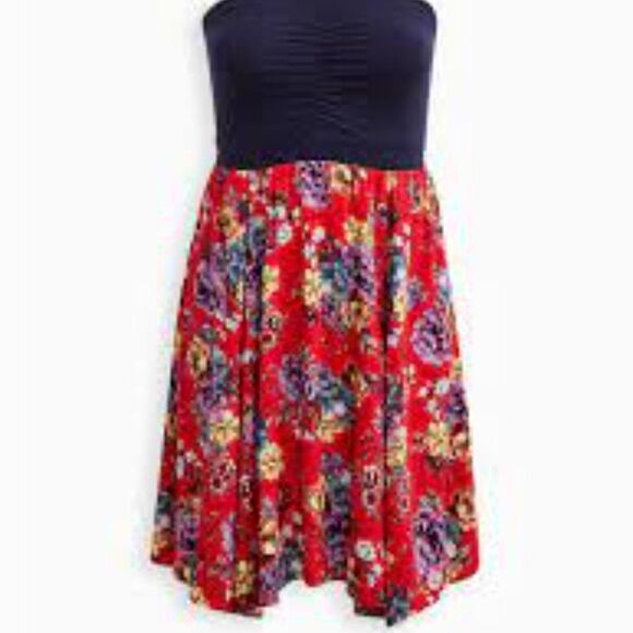 Torrid Mini Challis Strapless Hanky Hem Dress Floral Plus Size 3 - Picture 4 of 7